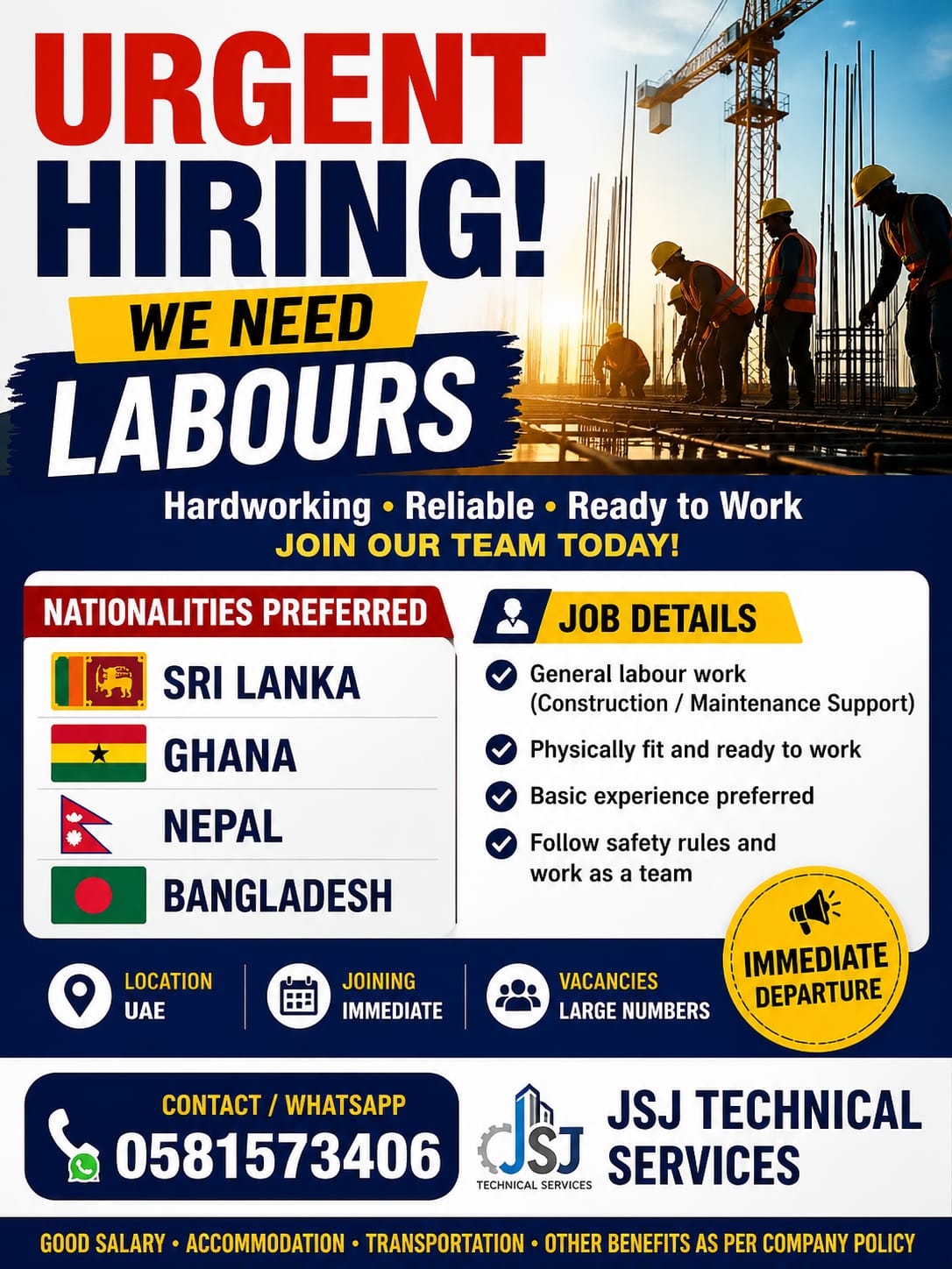 Labourers required in UAE