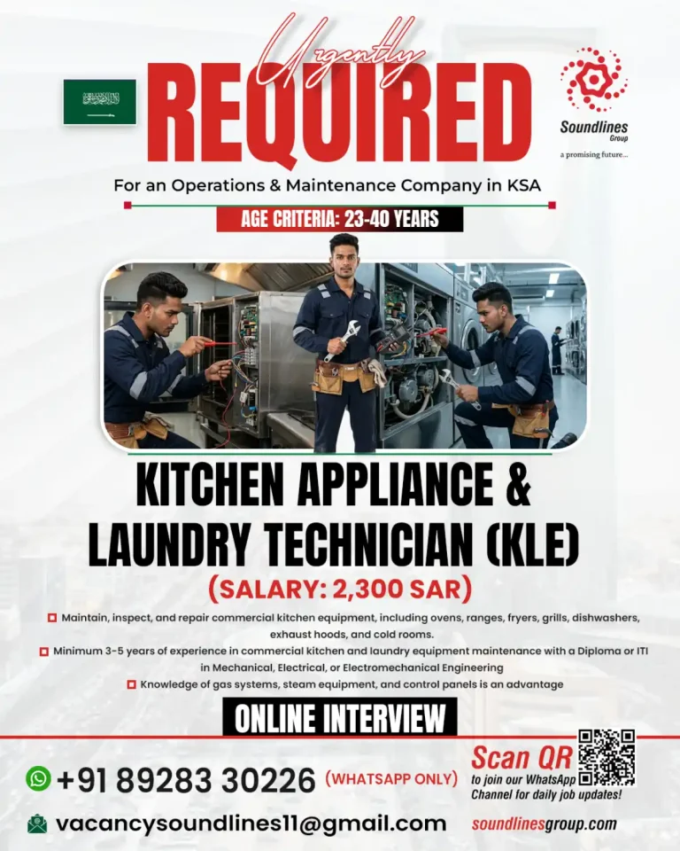 Laundry Technician required in KSA