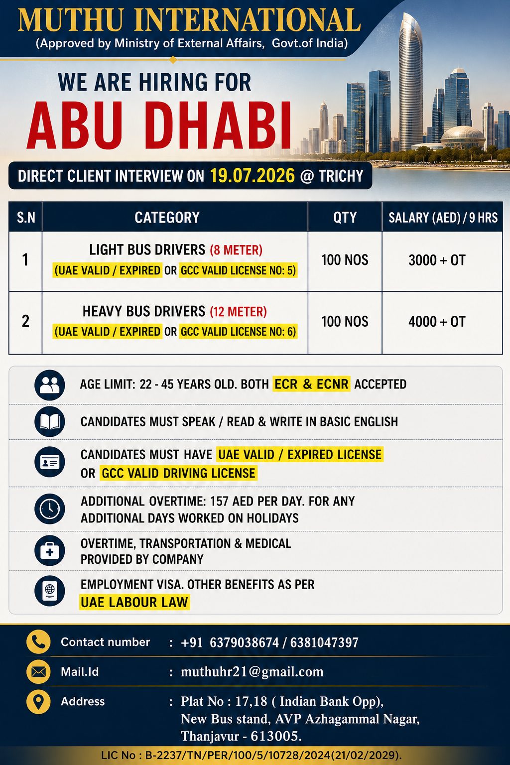 Light & Heavy Drivers Required in Abu Dhabi 🇦🇪
