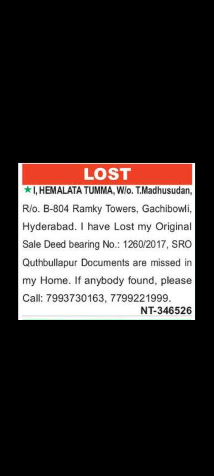 Loss of Original Sale Deed –