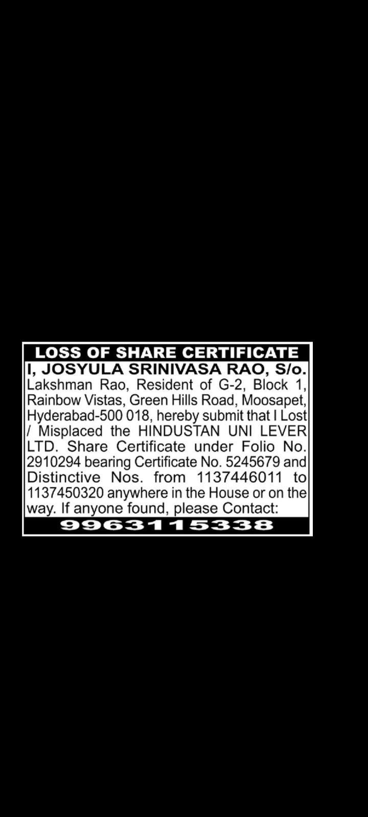 loss of share certificate