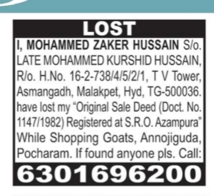 Lost Document Notice