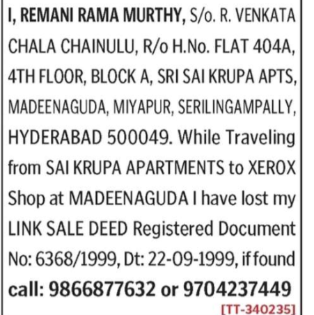 Lost Link Sale Deed Notice 📄