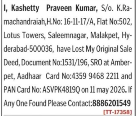 Lost Original Sale Deed, Aadhaar, and PAN Card