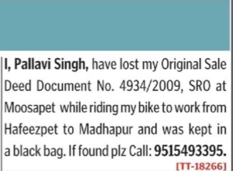 Lost Original Sale Deed – Pallavi Singh