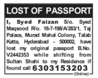 Lost Passport Notice