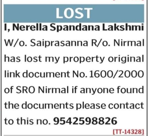 📝 LOST Property Document: Nerella Spandana Lakshmi