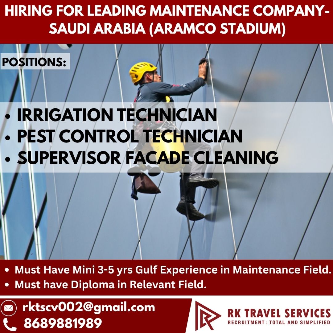 Maintenance Staff required inSaudi Arabia