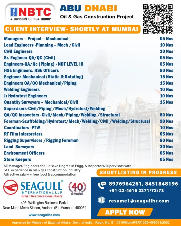 Major Oil & Gas Construction Hiring – Abu Dhabi