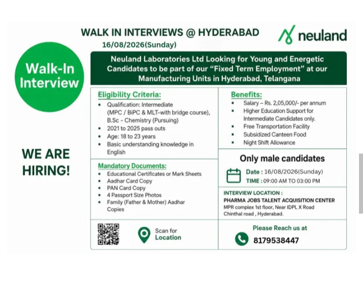 Manufacturing Units staff- Freshers required in Hyderabad