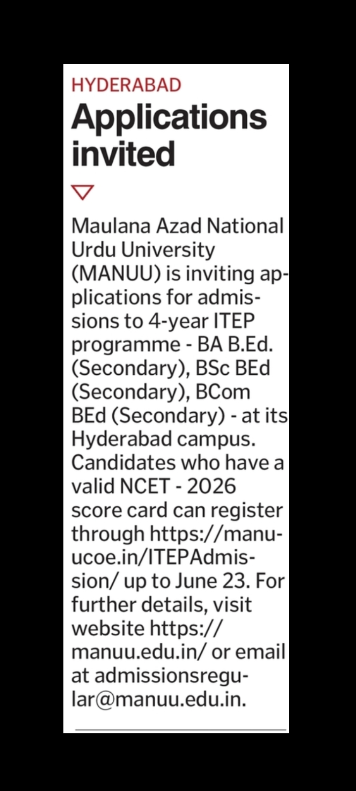 MANUU ITEP Applications for training