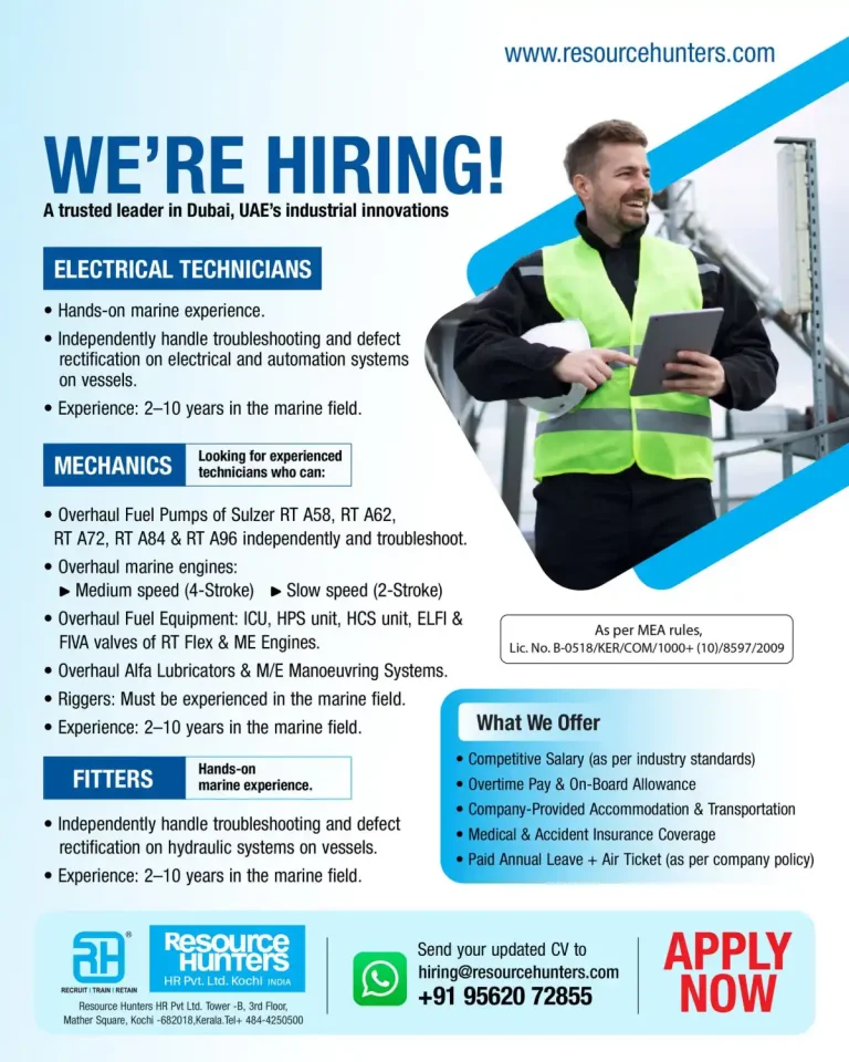 Marine Electrical, Mechanical & Fitter Roles – Dubai