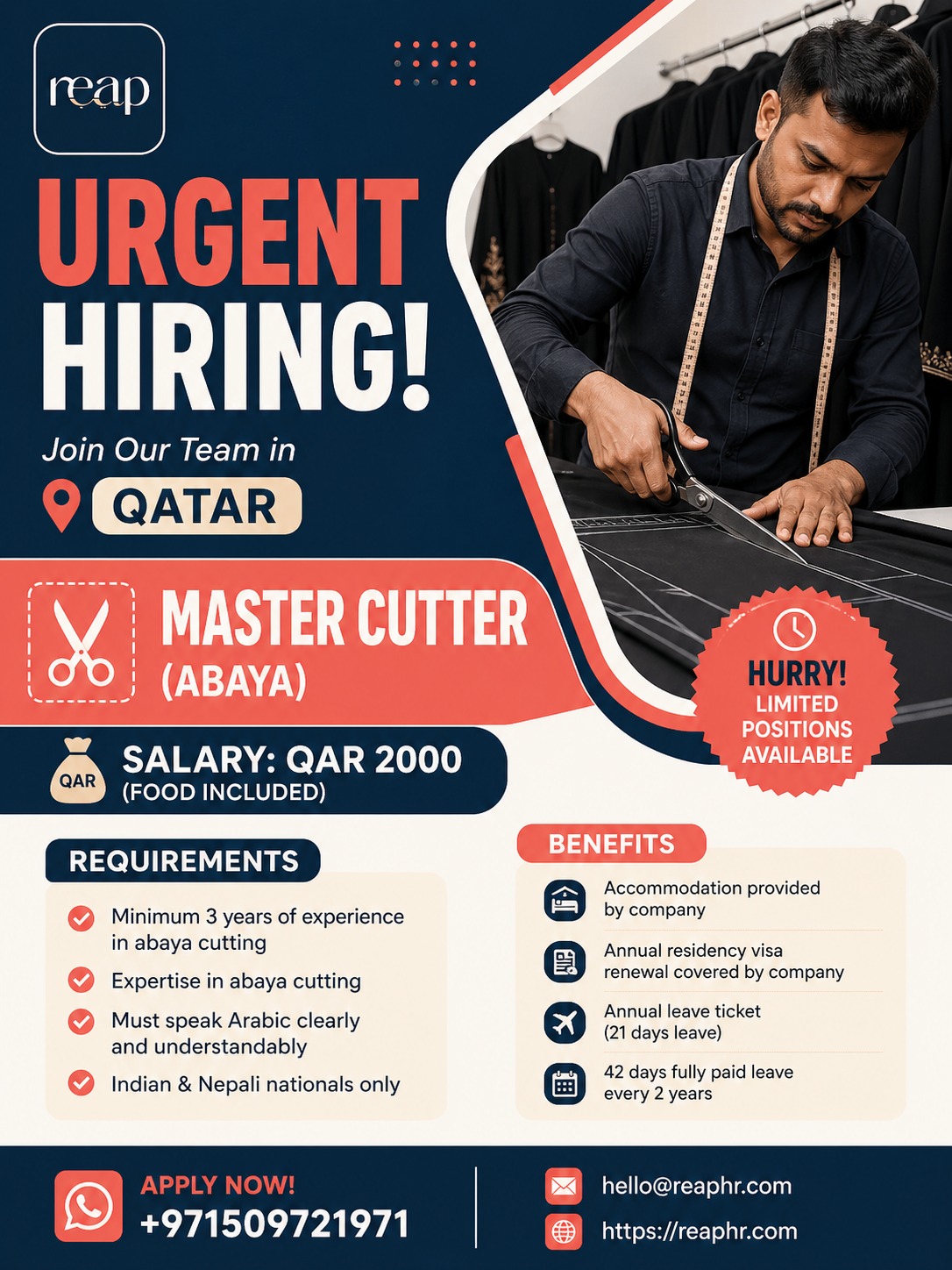 Master Cutter required in Qatar