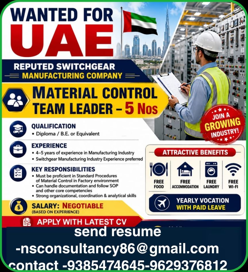 Material Control Team Leaders Required in UAE