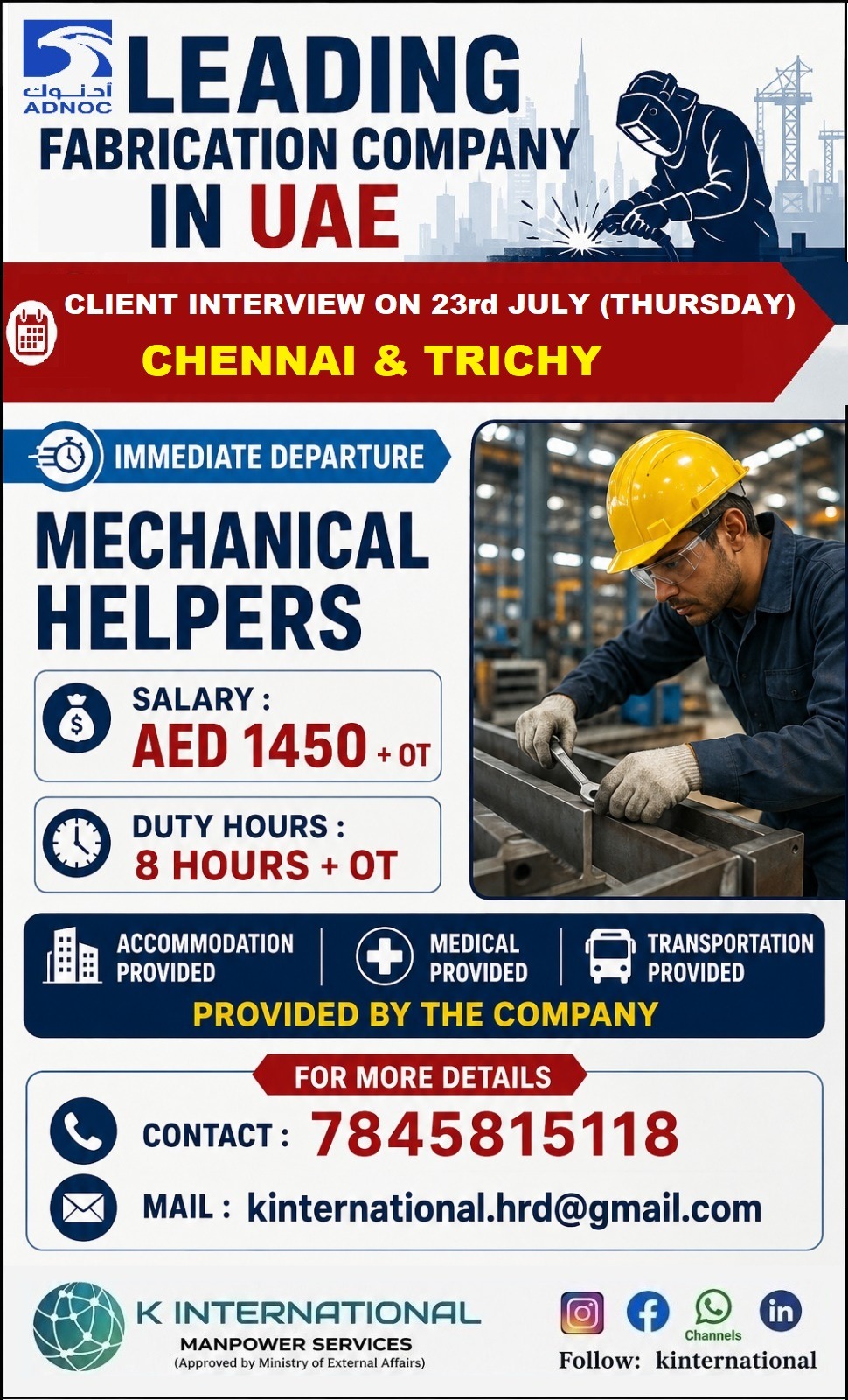 Mechanical Helpers Required in UAE