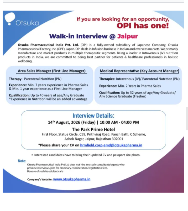 Medical Representative/Pharma Sales required in Jaipur