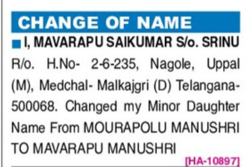 Minor Name change Notice-Mavarapu Saikumar