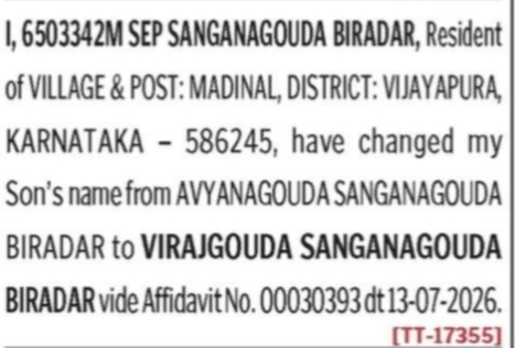 Minor Name Change - Avyangouda Sanganagouda Biradar to Virajgouda Sanganagouda Biradar