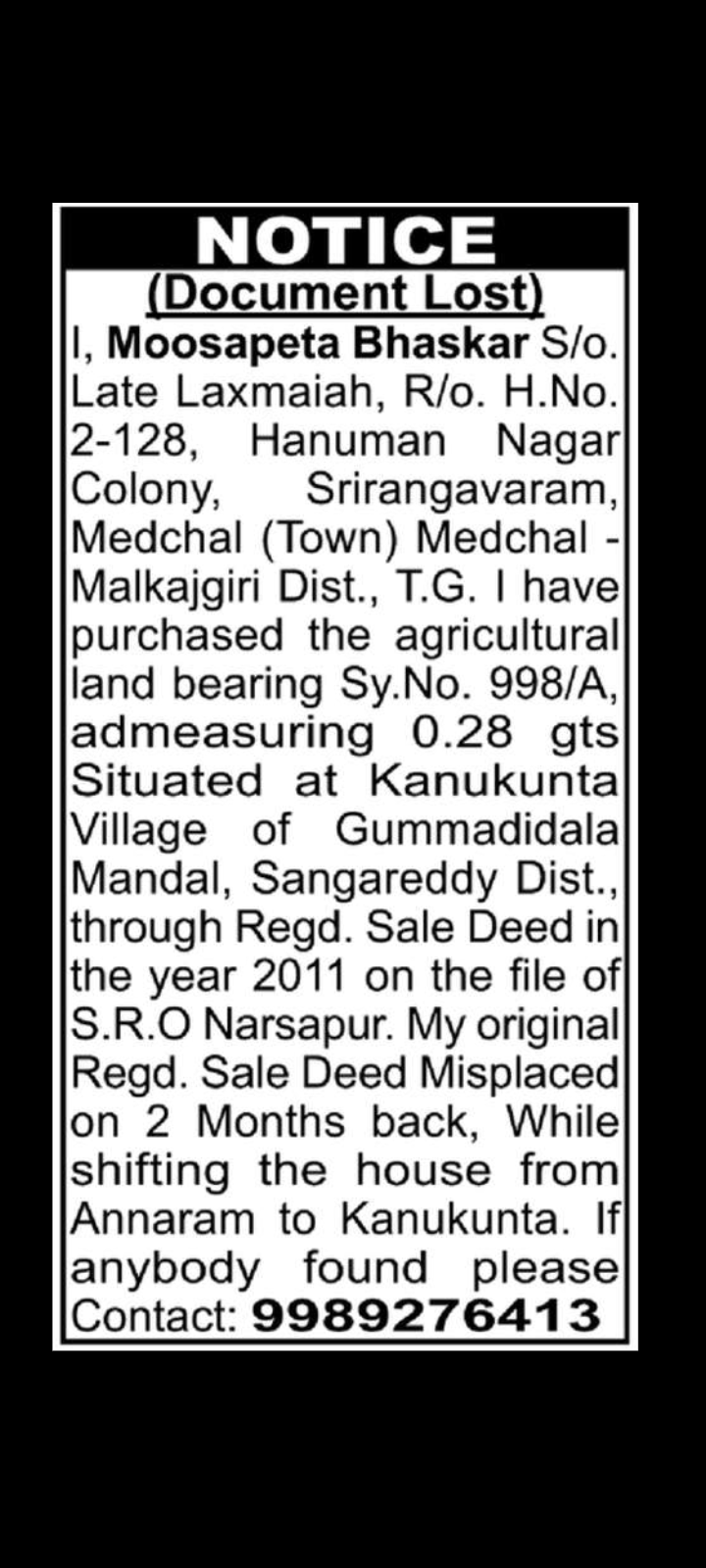 Misplaced Agricultural Land Deed