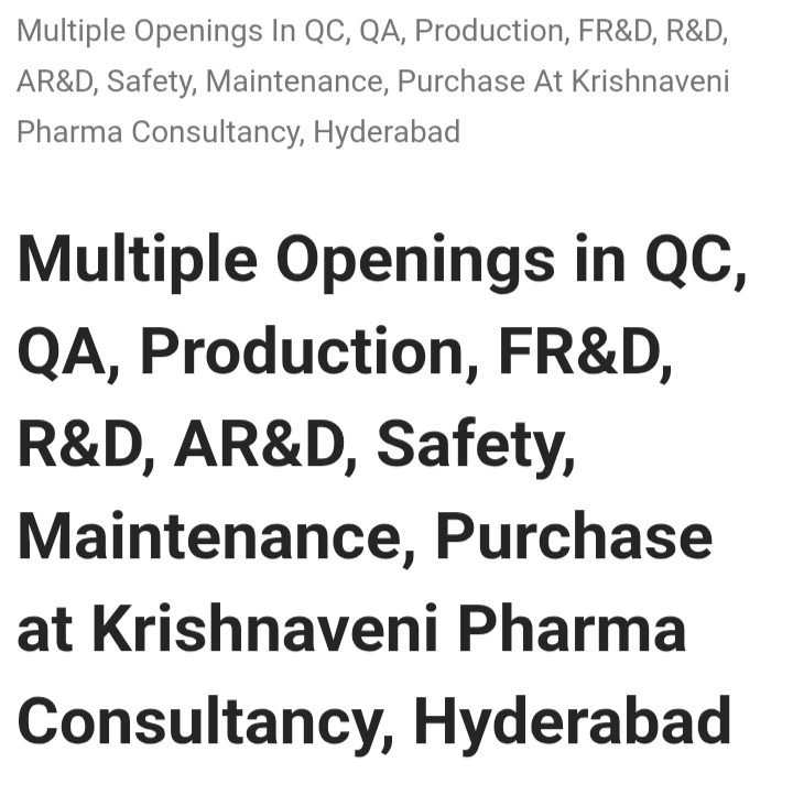 Multiple Pharma Job Openings in Hyderabad