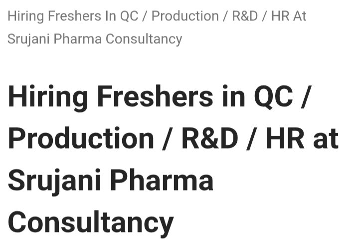 Multiple pharma vacancies in Hyderabad