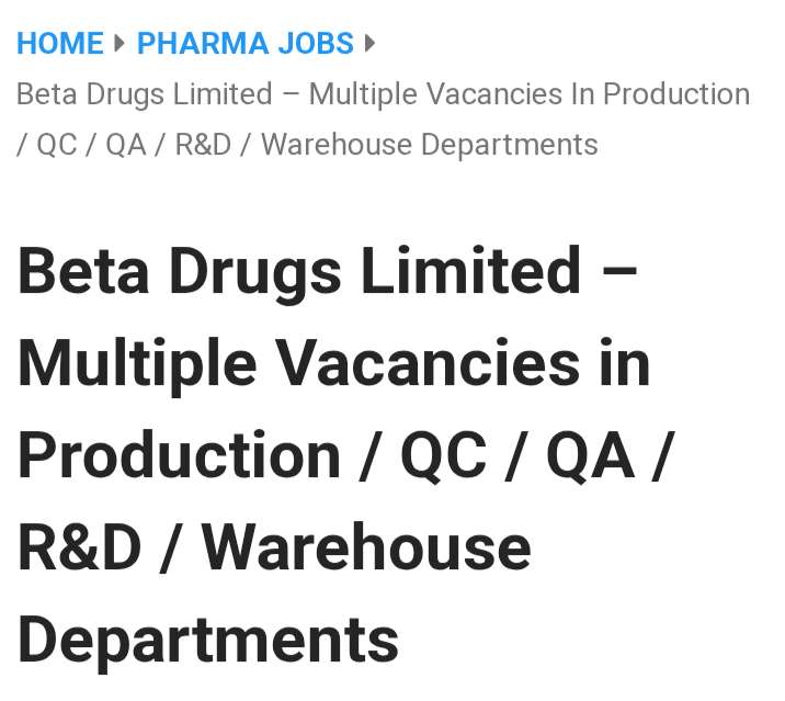 multiple pharma vacancies