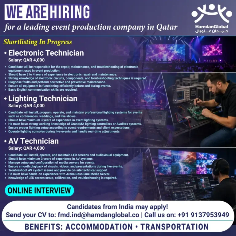 multiple technicians required in Qatar