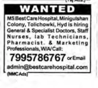 multiple vacancies in Hyderabad