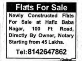 Newly constructed flat for sale in hafiz baba nagar