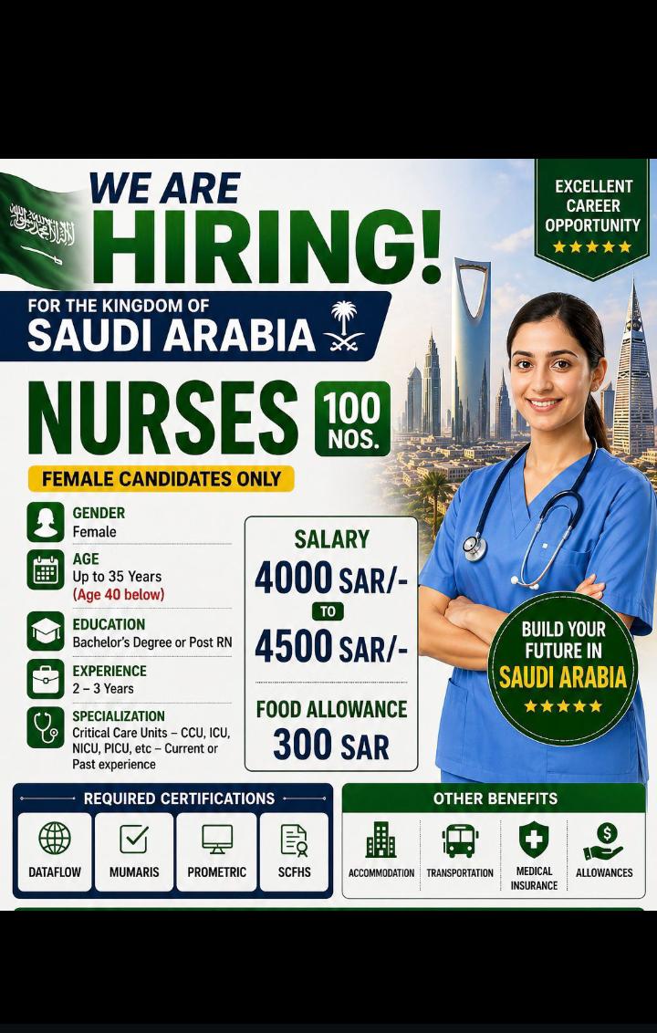 Nurses required in Saudi Arabia