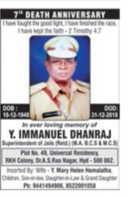 Obituary- Y. Immanuel Dhanraj