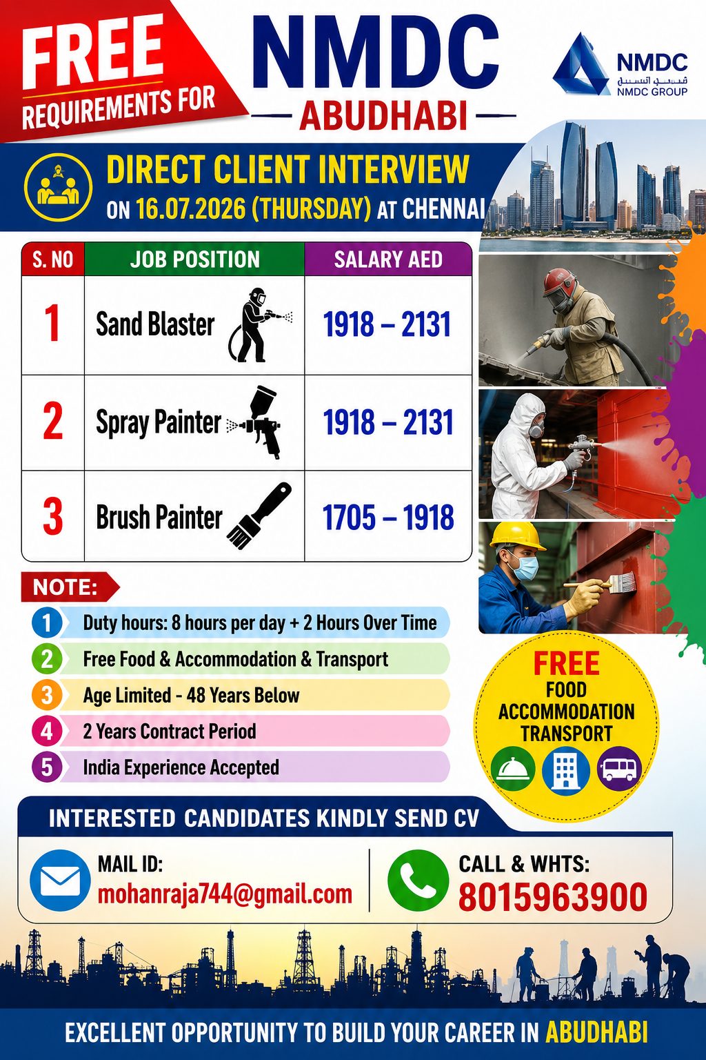 Painters & Sand Blasters required in Abu Dhabi