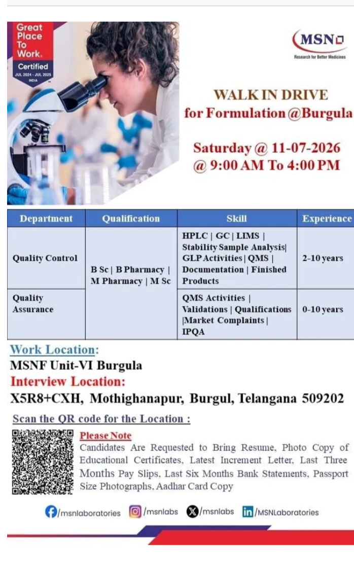 pharma job opportunity