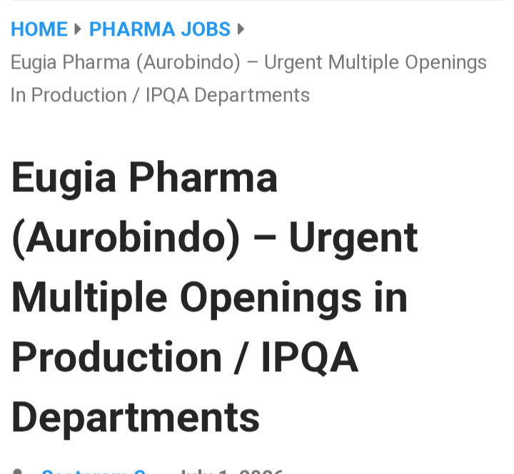 pharma job opportunity