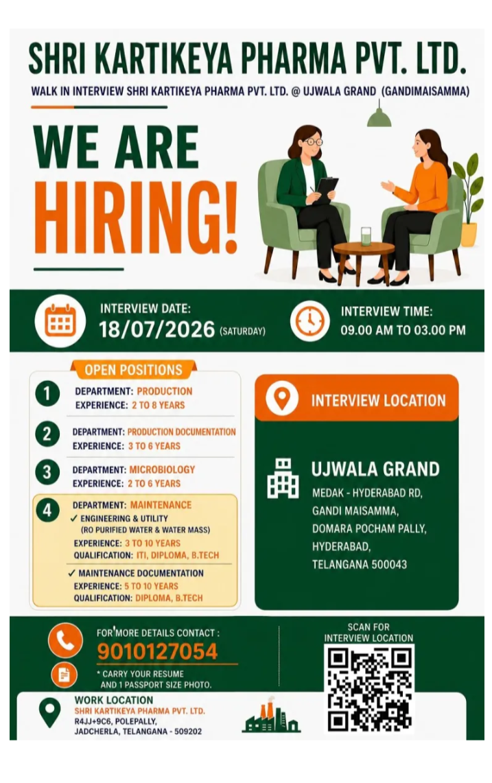 pharma jobs opportunity at Shri Kartikeya Pharma