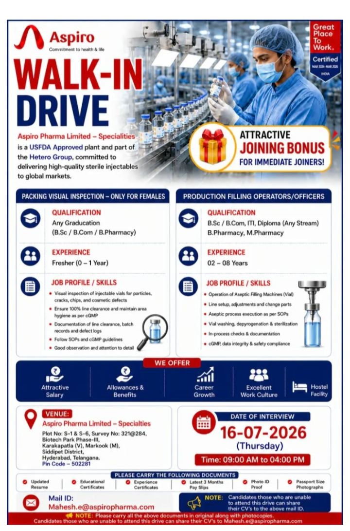 pharma jobs opportunity for freshers and experienced candidates