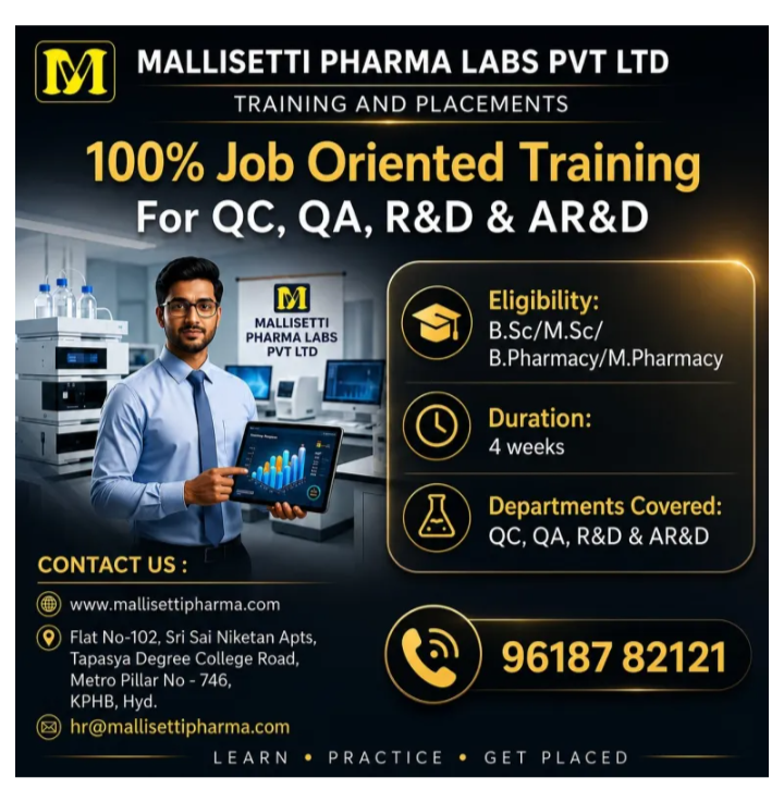 Pharmaceutical Training & Placement Staff required in Hyderabad