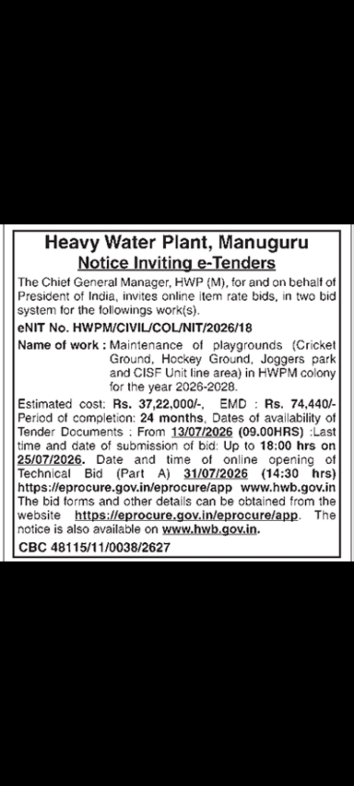 E-Tender notice:Playground Maintenance Project