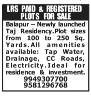 Plots for Sale at Taj Residency