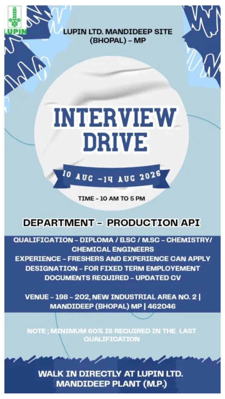 Production – API | Fixed-Term Employee Required in Madhya Pradesh