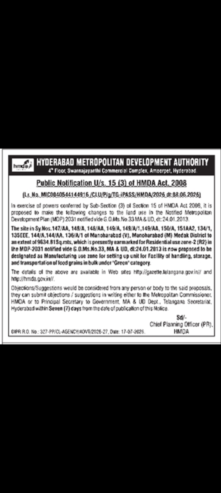 Public Notification : Land Use Modification Proposal