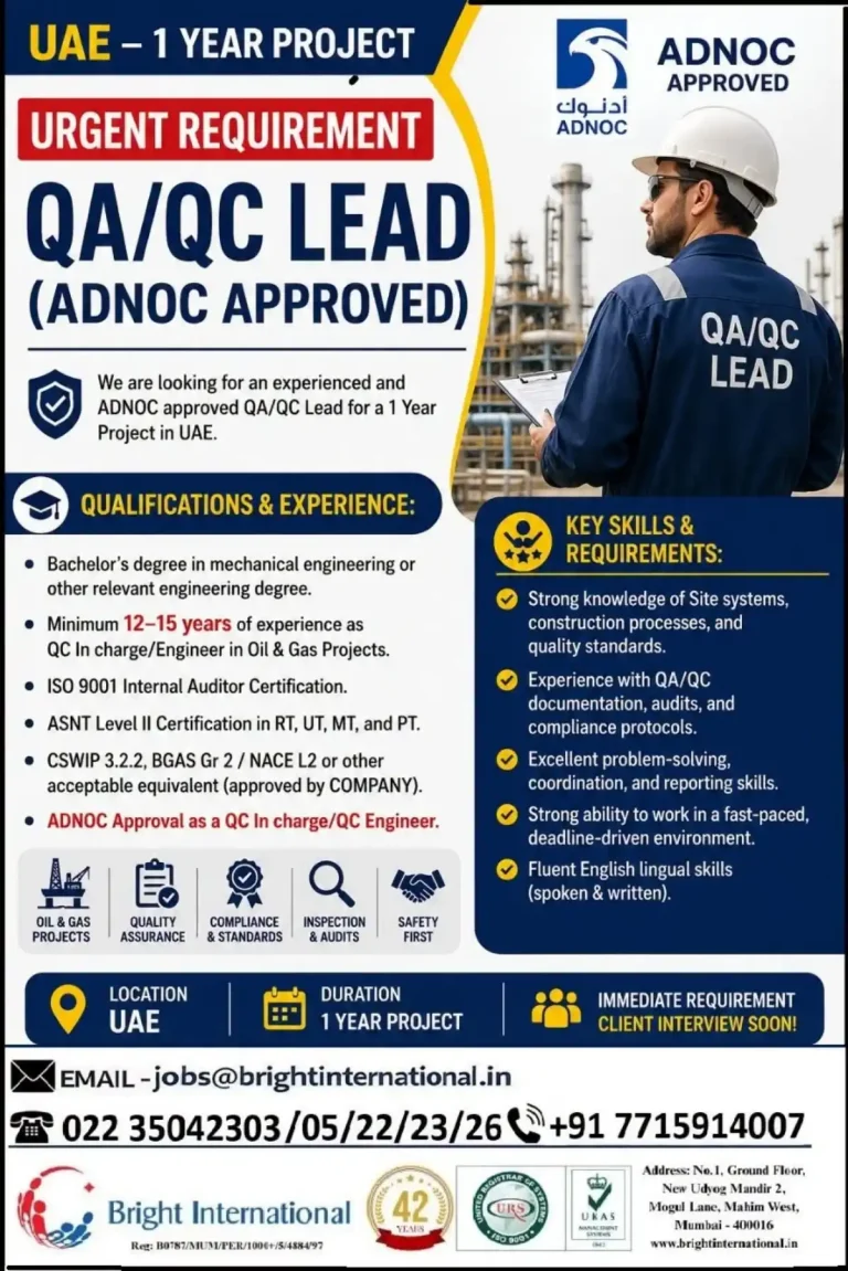 QA/QC Lead Required in UAE 🇦🇪✅