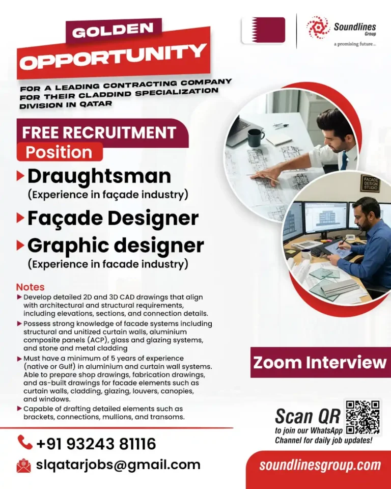 Qatar Hiring – Draughtsman, Facade Designer & Graphic Designer