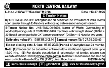 Railway Heavy Machinery Overhauling Tender Notice
