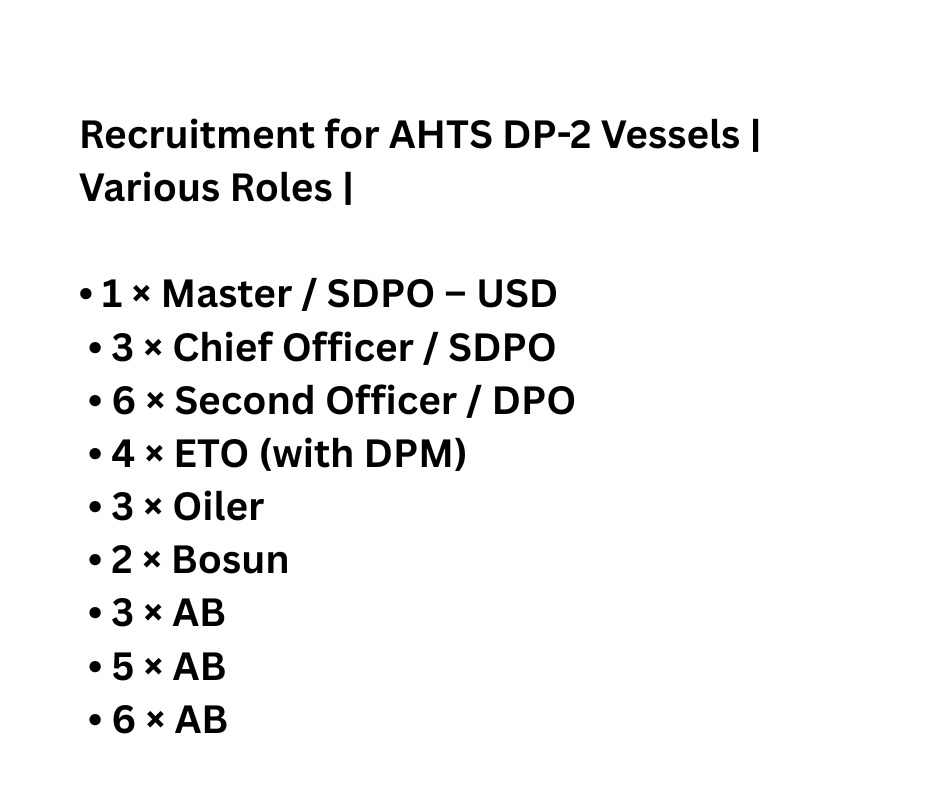 Recruitment for  AHTS DP-2 Vessels