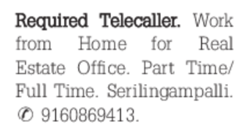 Required Telecaller (Work from Home)