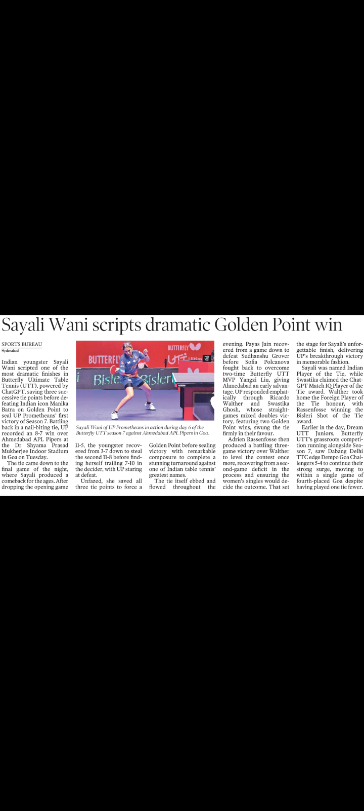 Sayali Wani Scripts Dramatic Golden Point Win 🏓