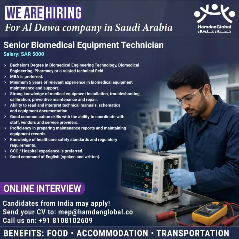 Senior Biomedical Equipment Technician Required in Saudi Arabia 🇸🇦🏥