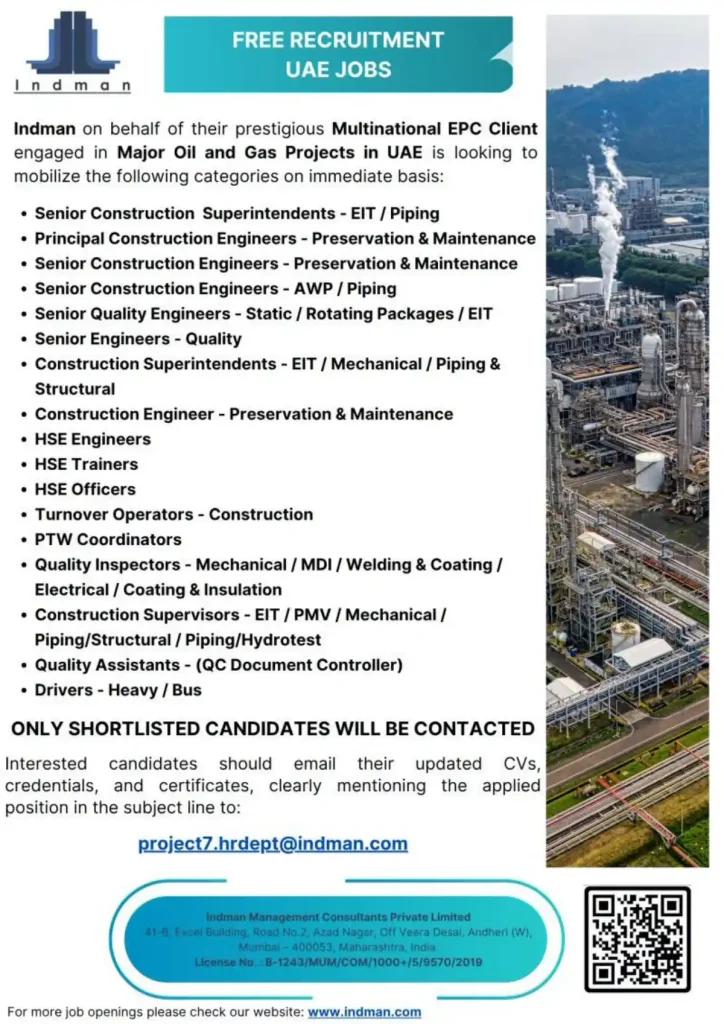Senior Engineers & Construction Staff Required in UAE 🇦🇪