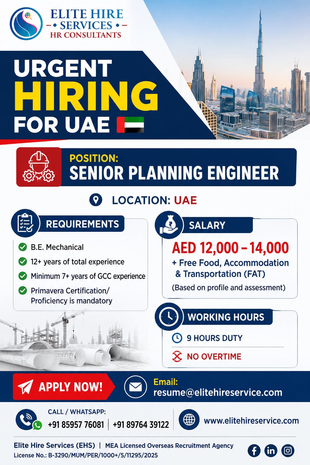 Senior Planning Engineer Required in UAE